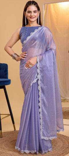 Blue color Saree in Art Silk fabric with Embroidered, Thread work