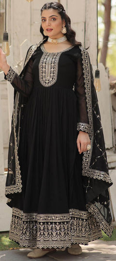 Black and Grey color Gown in Georgette fabric with Embroidered, Sequence, Thread work