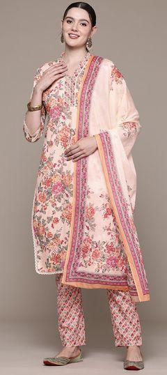 Multicolor color Salwar Kameez in Cotton fabric with Floral, Lace, Printed, Thread work