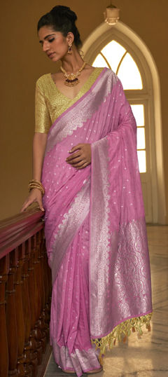 Festive, Traditional Pink and Majenta color Saree in Naylon Silk fabric with South Weaving work : 1952812