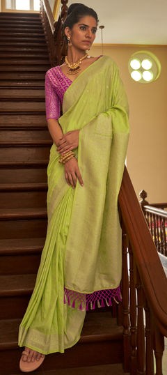 Festive, Traditional Green color Saree in Naylon Silk fabric with South Weaving work : 1952817