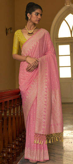 Festive, Traditional Pink and Majenta color Saree in Naylon Silk fabric with South Weaving work : 1952819