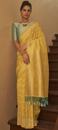 Festive, Traditional Yellow color Saree in Naylon Silk fabric with South Weaving work : 1952828