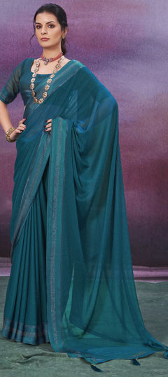 Blue color Saree in Chiffon fabric with Stone, Swarovski work