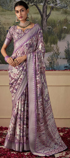 Multicolor color Saree in Tussar Silk fabric with Digital Print, Weaving work