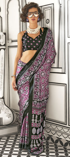 Pink and Majenta color Saree in Satin Silk fabric with Printed work