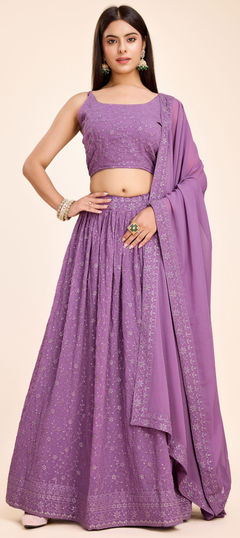 Purple and Violet color Lehenga in Faux Georgette fabric with Embroidered, Sequence, Thread work