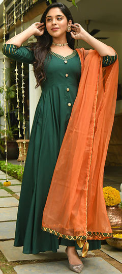 Festive, Party Wear Green color Salwar Kameez in Rayon fabric with Anarkali Thread work : 1952953