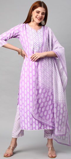 Purple and Violet color Salwar Kameez in Rayon fabric with Printed work