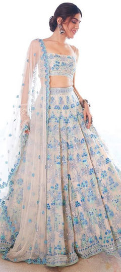 Bridal, Wedding Blue color Lehenga in Georgette fabric with Flared Embroidered, Sequence, Thread work : 1952968