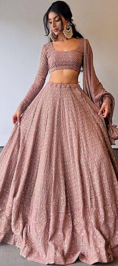 Bridal, Wedding Pink and Majenta color Lehenga in Georgette fabric with Flared Embroidered, Sequence, Thread work : 1952970