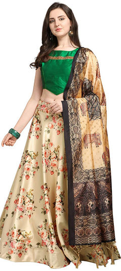 Festive, Reception White and Off White color Lehenga in Satin Silk fabric with Flared Floral, Printed work : 1952971