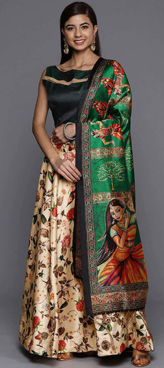 Festive, Reception White and Off White color Lehenga in Satin Silk fabric with Flared Floral, Printed work : 1952972