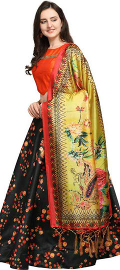 Festive, Reception Black and Grey color Lehenga in Satin Silk fabric with Flared Floral, Printed work : 1952973