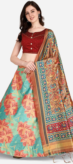 Black and Grey color Lehenga in Satin Silk fabric with Floral work