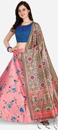 Pink and Majenta color Lehenga in Satin Silk fabric with Floral, Printed work