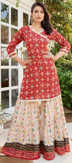 Festive, Reception Red and Maroon color Salwar Kameez in Cotton fabric with Sharara, Straight Printed work : 1953041