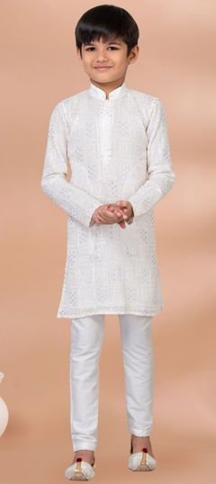 White and Off White color Boys Kurta Pyjama in Viscose fabric with Sequence work