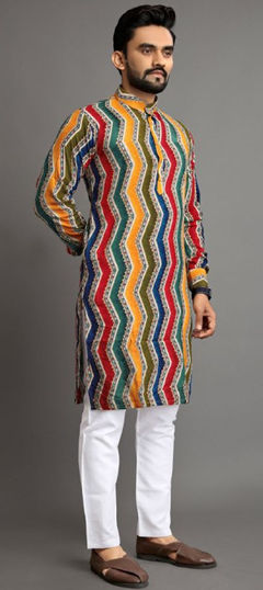 Multicolor color Kurta Pyjamas in Cotton fabric with Foil Print work