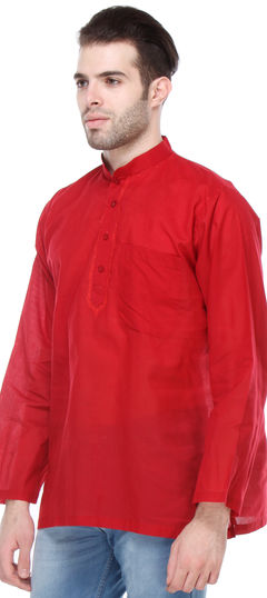 Red and Maroon color Kurta in Cotton fabric with Embroidered, Thread work