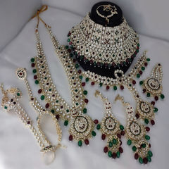 Green, Red and Maroon color Bridal Jewelry in Metal Alloy studded with CZ Diamond, Pearl & Gold Rodium Polish : 1953313