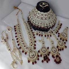 Red and Maroon color Bridal Jewelry in Metal Alloy studded with CZ Diamond, Pearl & Gold Rodium Polish : 1953314