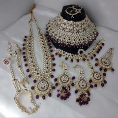 Purple and Violet color Bridal Jewelry in Metal Alloy studded with CZ Diamond, Pearl & Gold Rodium Polish : 1953316