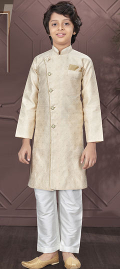 Party Wear Gold color Boys Indo-Western in Jacquard fabric with Thread, Weaving work : 1953591