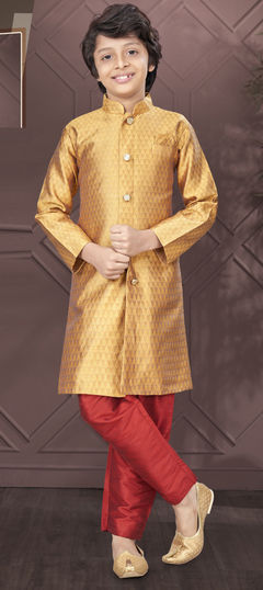 Party Wear Yellow color Boys Indo-Western in Jacquard fabric with Thread, Weaving work : 1953592