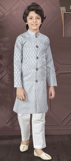 Party Wear Black and Grey color Boys Indo-Western in Jacquard fabric with Weaving work : 1953593