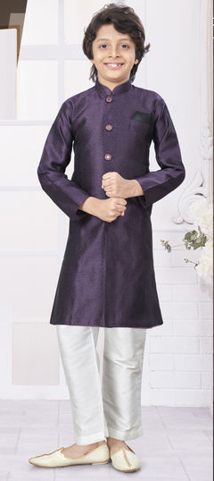 Party Wear Purple and Violet color Boys Indo-Western in Jacquard fabric with Weaving work : 1953594