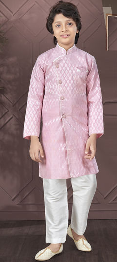 Purple and Violet color Boys Indo-Western in Jacquard fabric with Weaving work