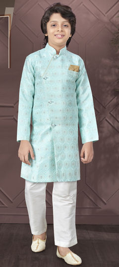 Blue color Boys Indo-Western in Jacquard fabric with Embroidered, Thread work