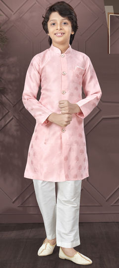 Pink and Majenta color Boys Indo-Western in Jacquard fabric with Weaving work
