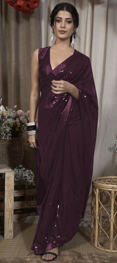 Purple and Violet color Saree in Georgette fabric with Sequence work