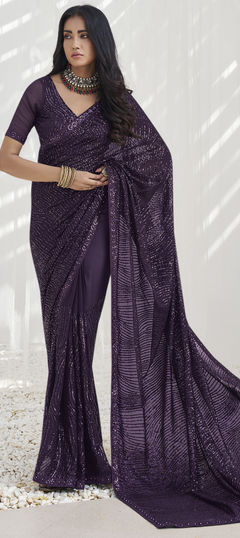 Purple and Violet color Saree in Georgette fabric with Sequence work