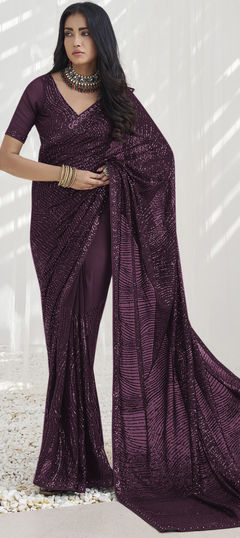 Purple and Violet color Saree in Georgette fabric with Sequence work