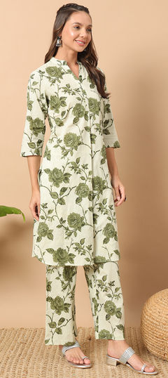 Summer Beige and Brown color Co-ords Set in Cotton fabric with Floral, Printed work : 1954024