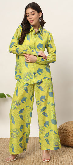 Summer Yellow color Co-ords Set in Cotton fabric with Printed work : 1954026