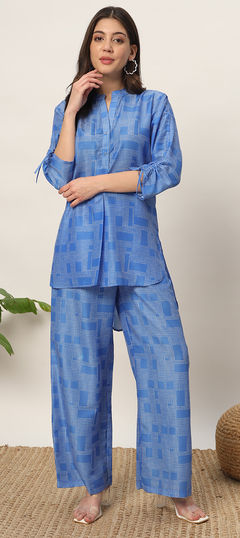 Summer Blue color Co-ords Set in Cotton fabric with Printed work : 1954027