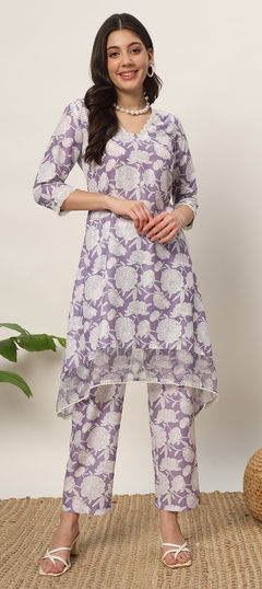 Summer Purple and Violet color Co-ords Set in Cotton fabric with Floral, Printed work : 1954029