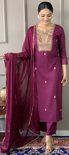 Purple and Violet color Salwar Kameez in Rayon fabric with Embroidered work