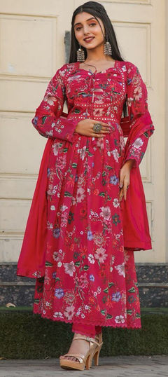 Multicolor color Salwar Kameez in Chiffon fabric with Digital Print, Floral, Lace work