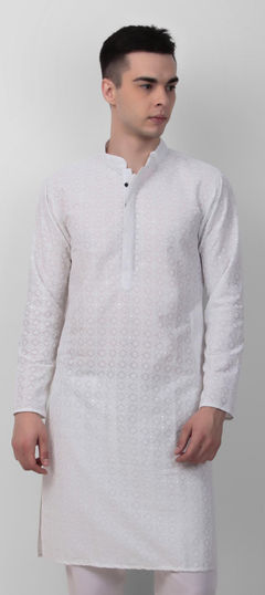 White and Off White color Kurta in Cotton fabric with Embroidered, Sequence work