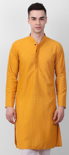 Yellow color Kurta in Cotton fabric with Embroidered, Sequence work