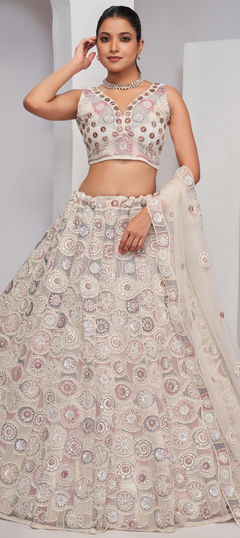 Bridal, Wedding White and Off White color Lehenga in Net fabric with Flared Cut Dana, Embroidered work : 1954618