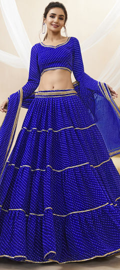 Engagement, Festive, Reception Blue color Lehenga in Georgette fabric with Flared Lace, Lehariya, Printed work : 1954626