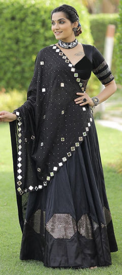Black and Grey color Lehenga in Silk cotton fabric with Sequence work