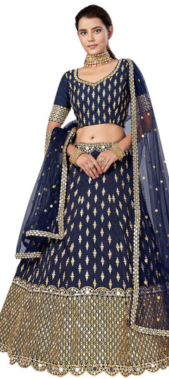 Blue color Lehenga in Silk fabric with Embroidered, Sequence, Thread work