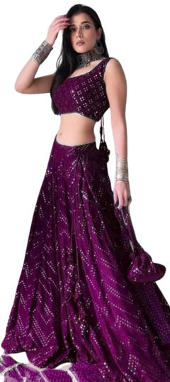 Bridal, Wedding Purple and Violet color Lehenga in Faux Georgette fabric with Flared Embroidered, Sequence, Thread work : 1954657